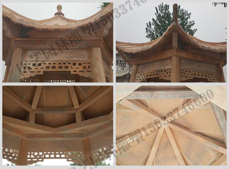 中式大理石涼亭，石雕六角亭子細(xì)節(jié)圖，定制中式景觀涼亭
