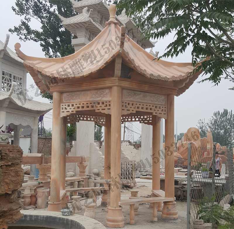 中式大理石涼亭，石雕景觀亭子，石雕六角亭子廠家