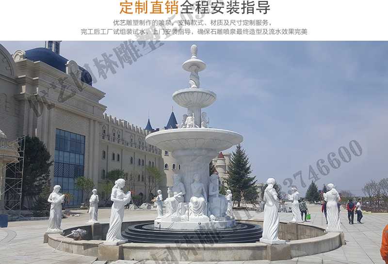 大理石景觀噴泉安裝，如何安裝大型景觀噴泉，定制石雕噴泉工廠
