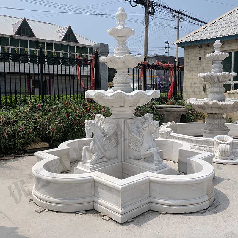景觀雕塑定制，石雕噴泉廠家，歐式白馬石雕噴泉