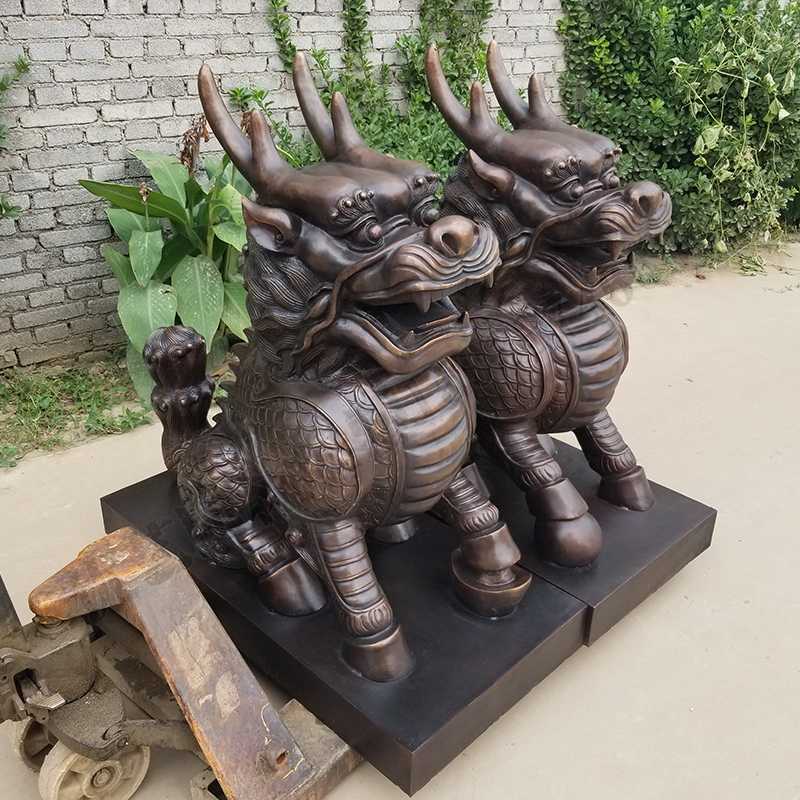 銅麒麟雕塑，銅麒麟擺件，鎮(zhèn)宅風(fēng)水麒麟