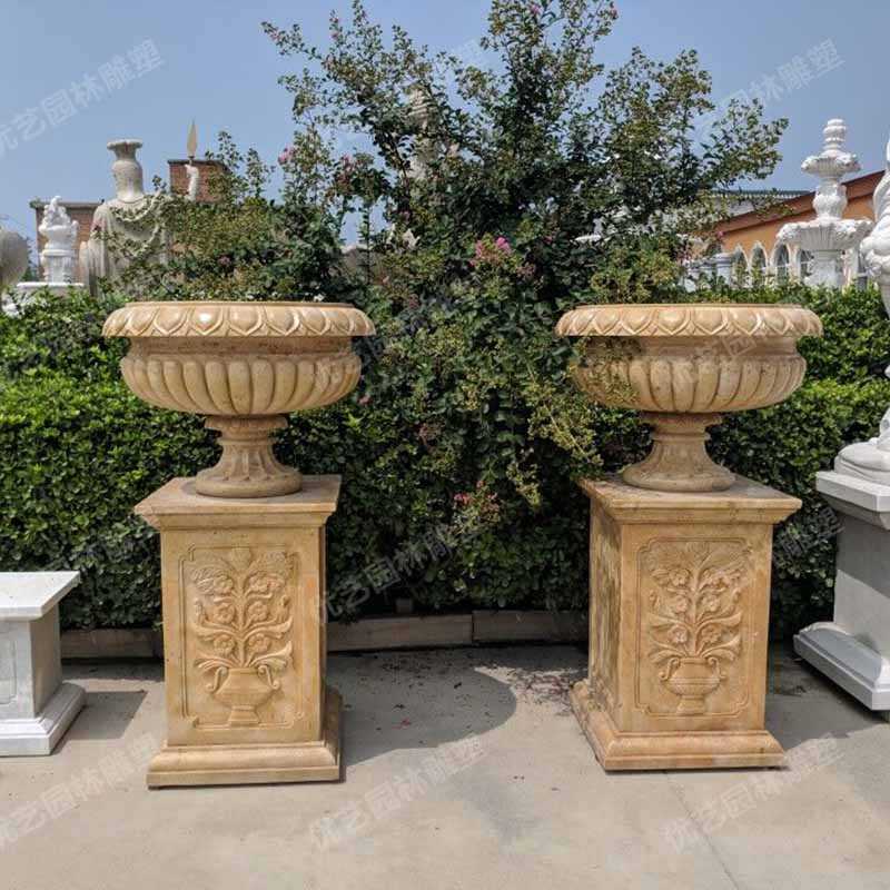 石雕景觀花盆，花園石材花缽